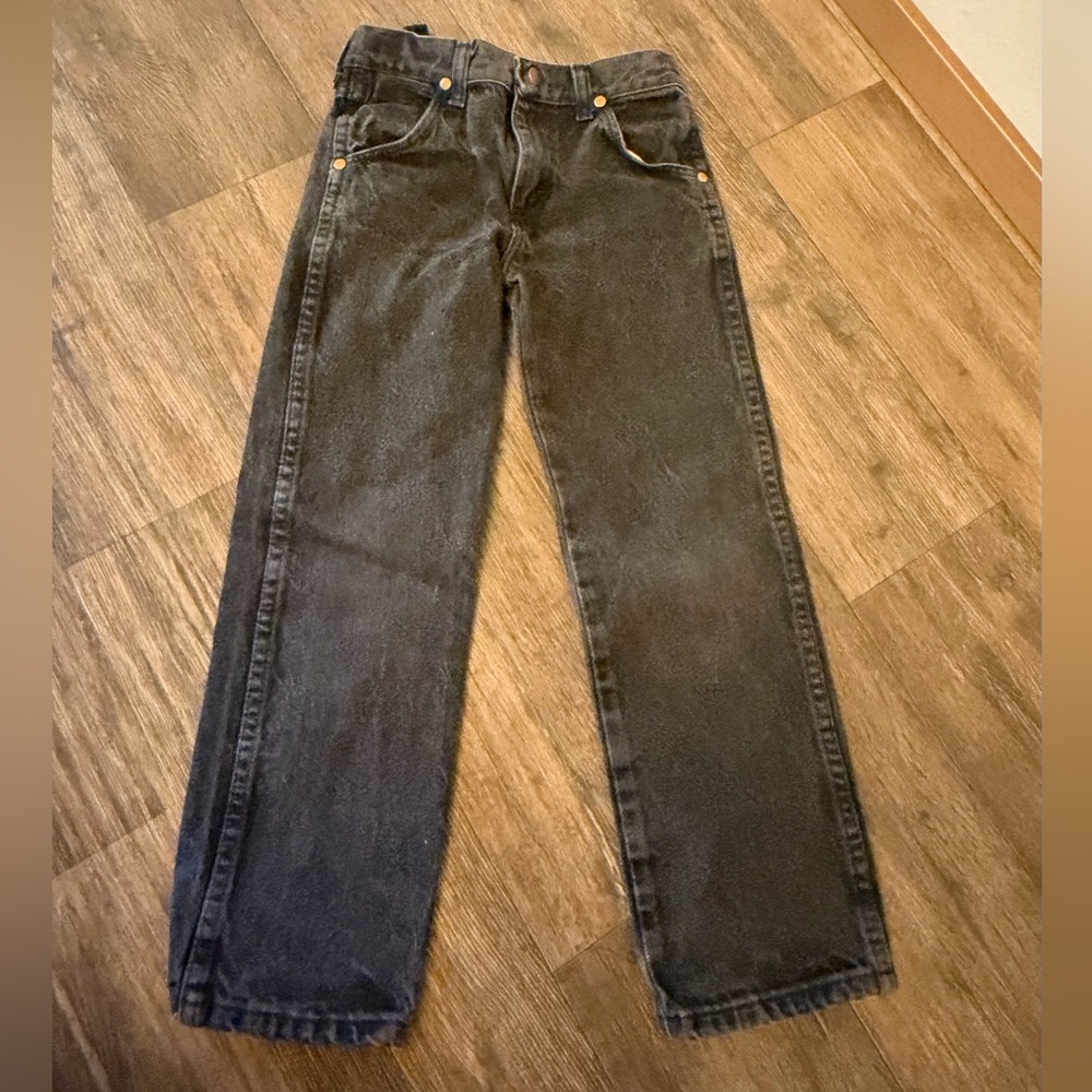 Vintage Western Wrangler Boys Jeans Size 7 Black Denim Adjustable Waist - Picture 4 of 6